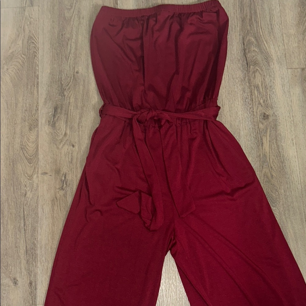 Amazon Dark Red Strapless knit Jumpsuit